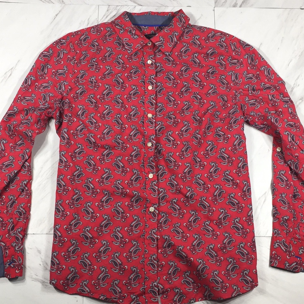 ⭐️ 16 TALBOTS RED PRINT BUTTON DOWN SHIRT